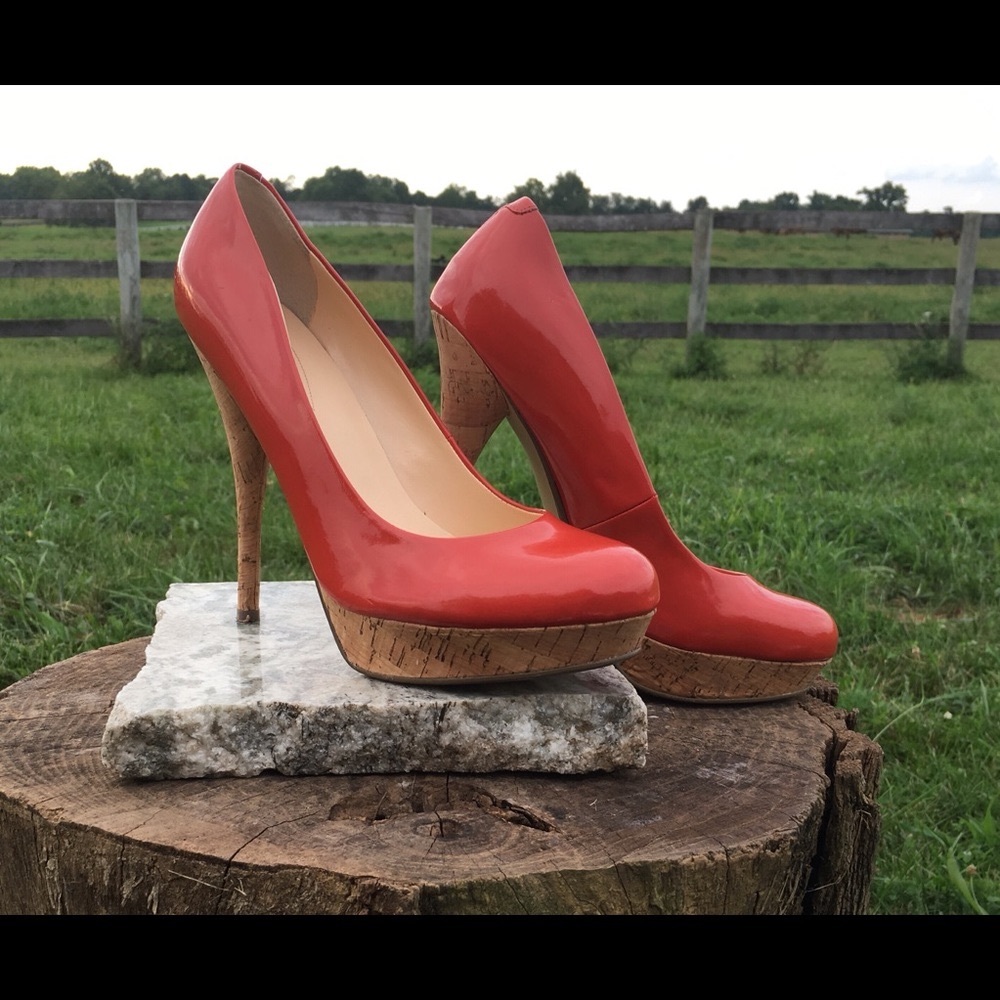 Guess Platform Pumps 9.5 Orange and Bamboo